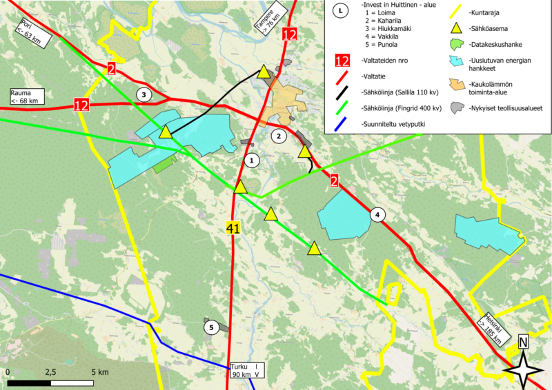 Invest In Huittinen iso infokartta yritysalueista