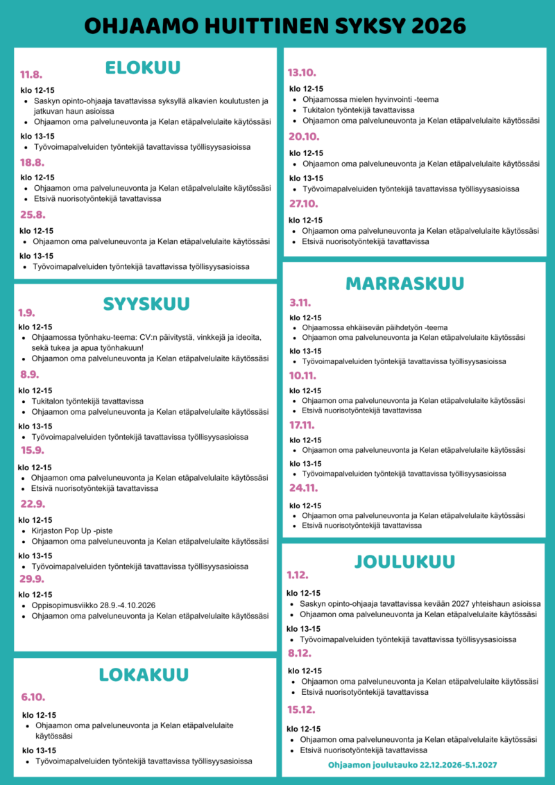 Ohjaamon lukujärjestys syksy 2026